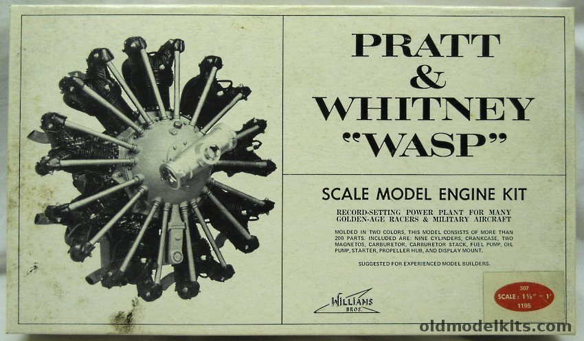 Williams Brothers 1/8 Pratt & Whitney Wasp R-1340 Radial Aircraft Engine, 307 plastic model kit